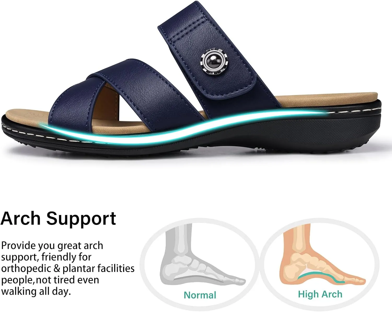 SHIBEVER Women Slides Summer Sandals: Arch Support, Comfort Walking, Adjustable Strap, Open Toe Flat Sandals Size 5-11