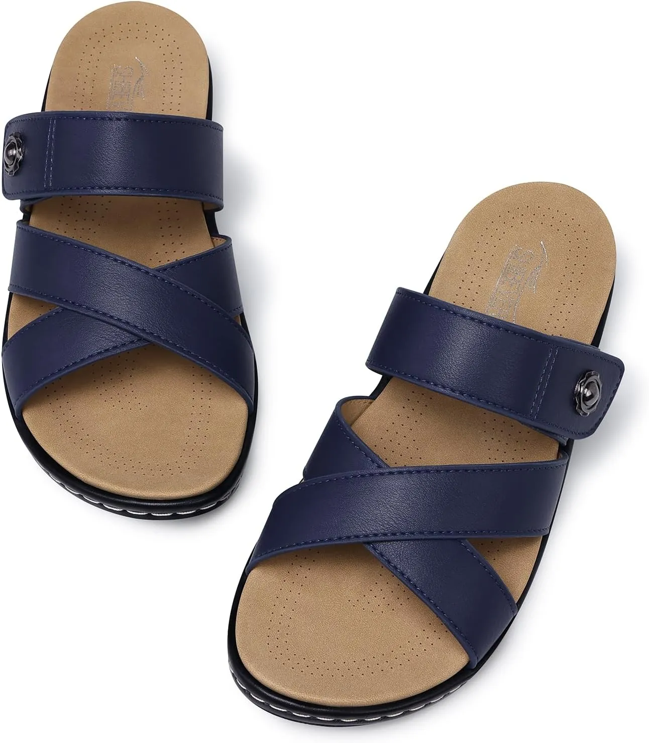 SHIBEVER Women Slides Summer Sandals: Arch Support, Comfort Walking, Adjustable Strap, Open Toe Flat Sandals Size 5-11