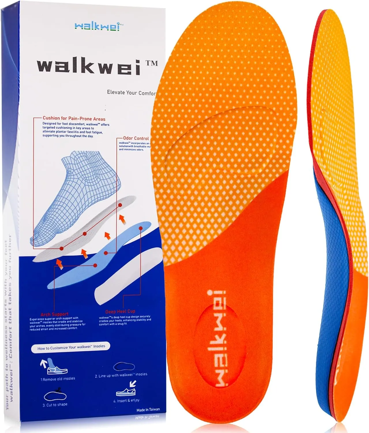 Shoe Insoles for Men Women, Work Boot Insoles for Men Women, Plantar Fasciitis, Flat Feet, Standing All Day, Arch Support, Anti-Fatigue, Foot Pain Relief, Odor Control, S Size(8.5"~9.25")