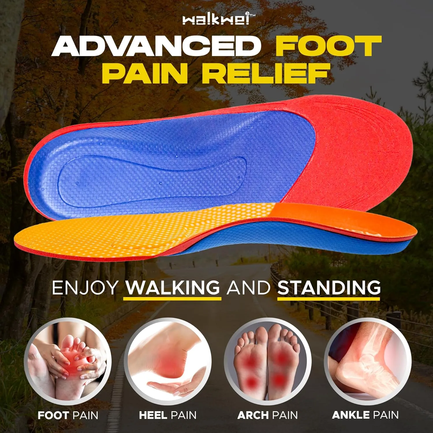 Shoe Insoles for Men Women, Work Boot Insoles for Men Women, Plantar Fasciitis, Flat Feet, Standing All Day, Arch Support, Anti-Fatigue, Foot Pain Relief, Odor Control, S Size(8.5"~9.25")