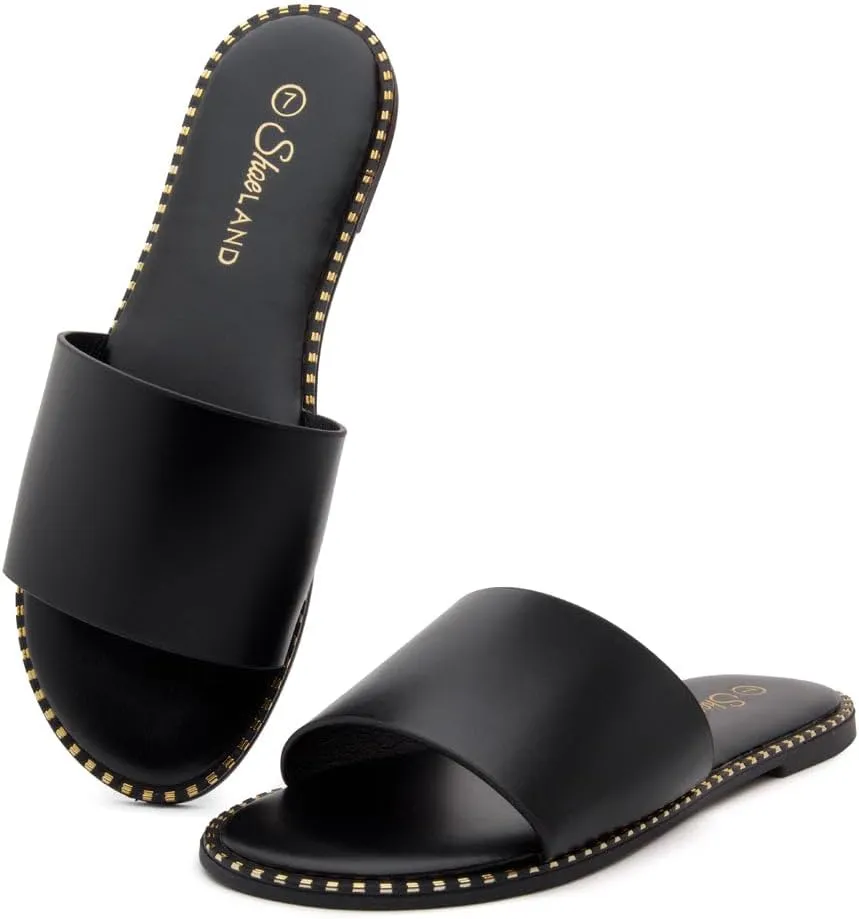 Shoe Land Women’s Flat Sandals 2025 – Comfortable Slide Sandals with Cushioned Footbed | Dressy Open Toe Summer Sandals for Beach, Travel & Everyday