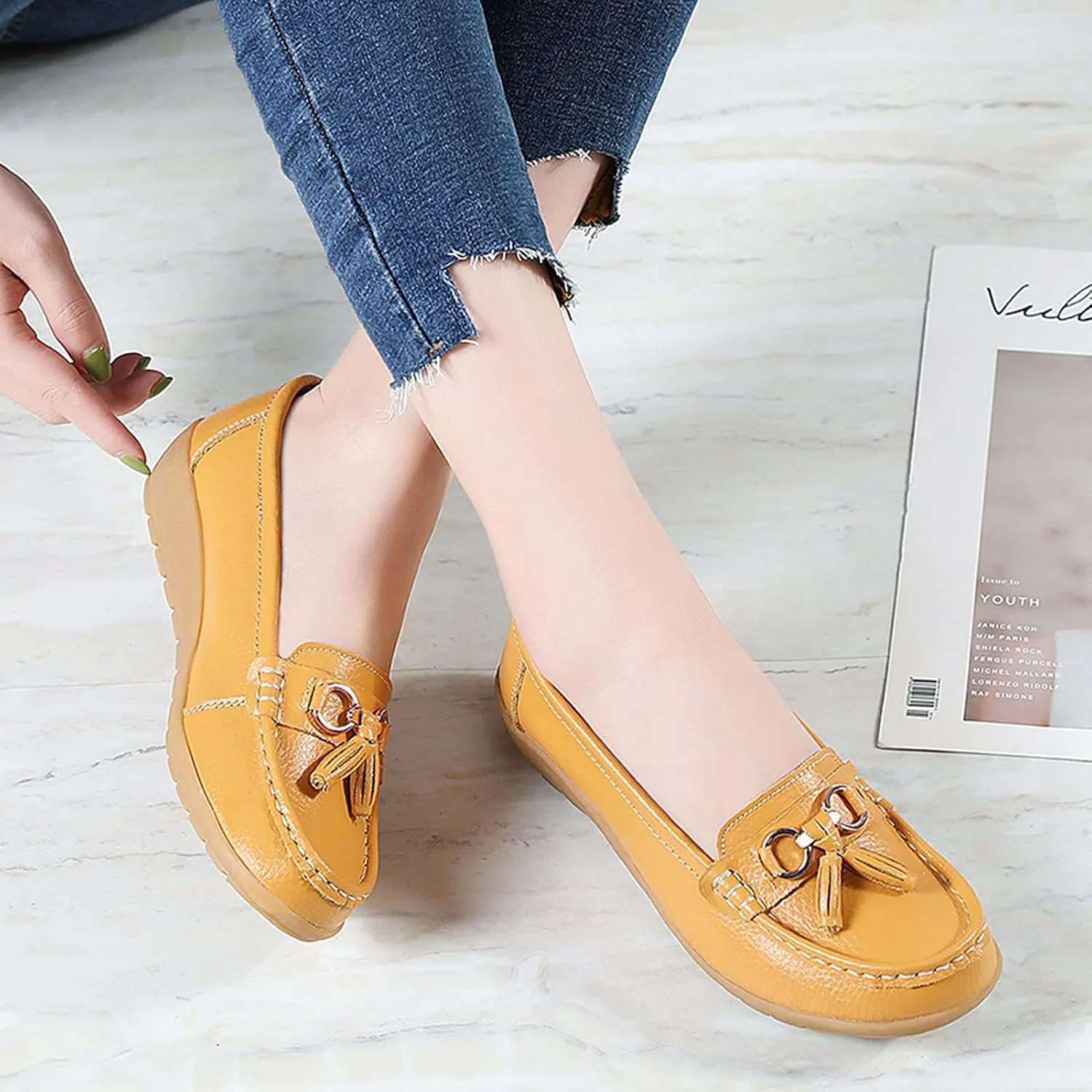 Shoes Loafers for Women Classic Leather Loafers Casual Slip-On Boat Shoes ComfortWalking Moccasins Soft Sole Shoes