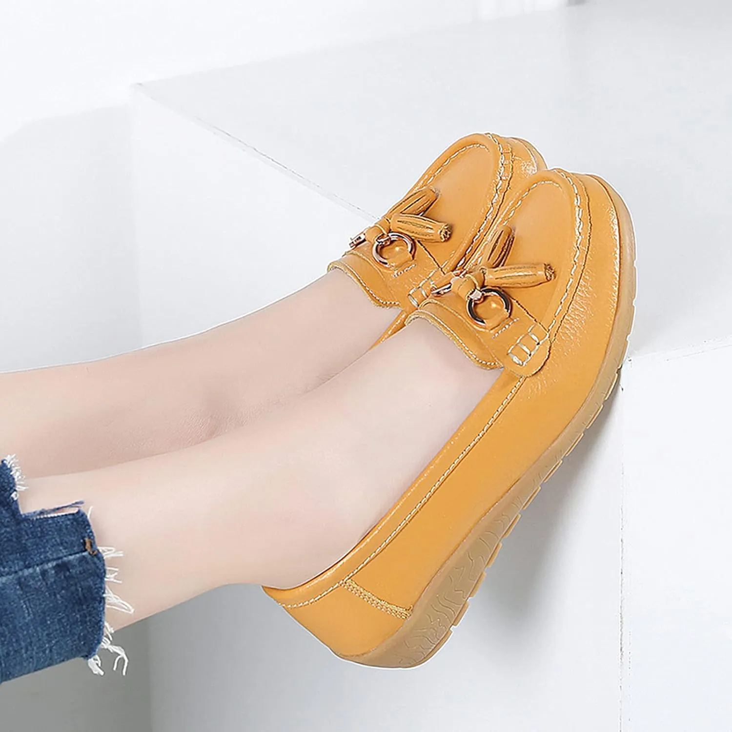 Shoes Loafers for Women Classic Leather Loafers Casual Slip-On Boat Shoes ComfortWalking Moccasins Soft Sole Shoes