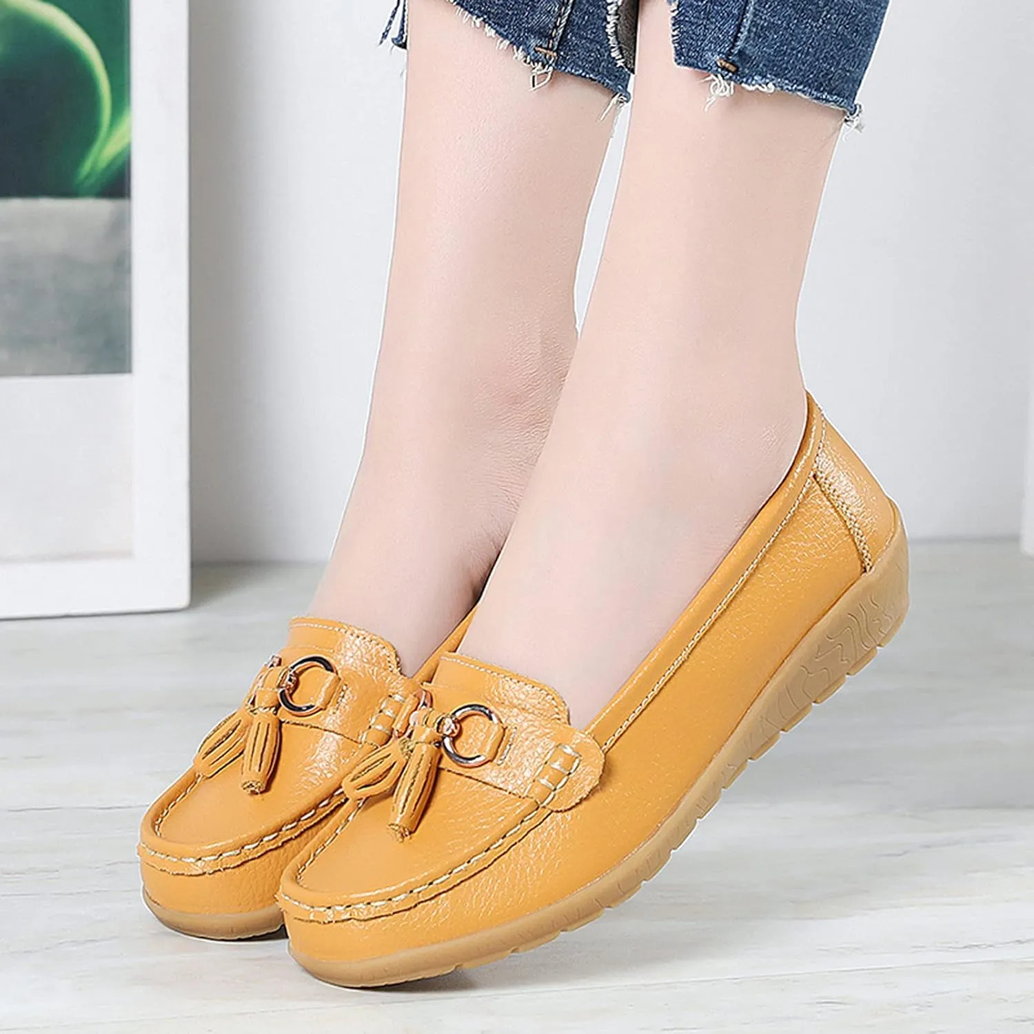 Shoes Loafers for Women Classic Leather Loafers Casual Slip-On Boat Shoes ComfortWalking Moccasins Soft Sole Shoes