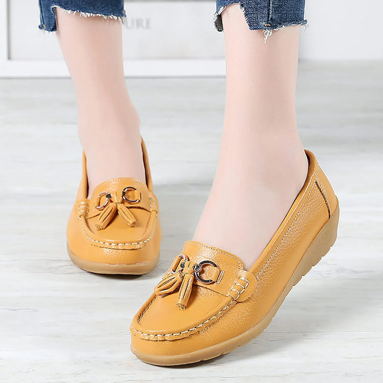 Shoes Loafers for Women Classic Leather Loafers Casual Slip-On Boat Shoes ComfortWalking Moccasins Soft Sole Shoes