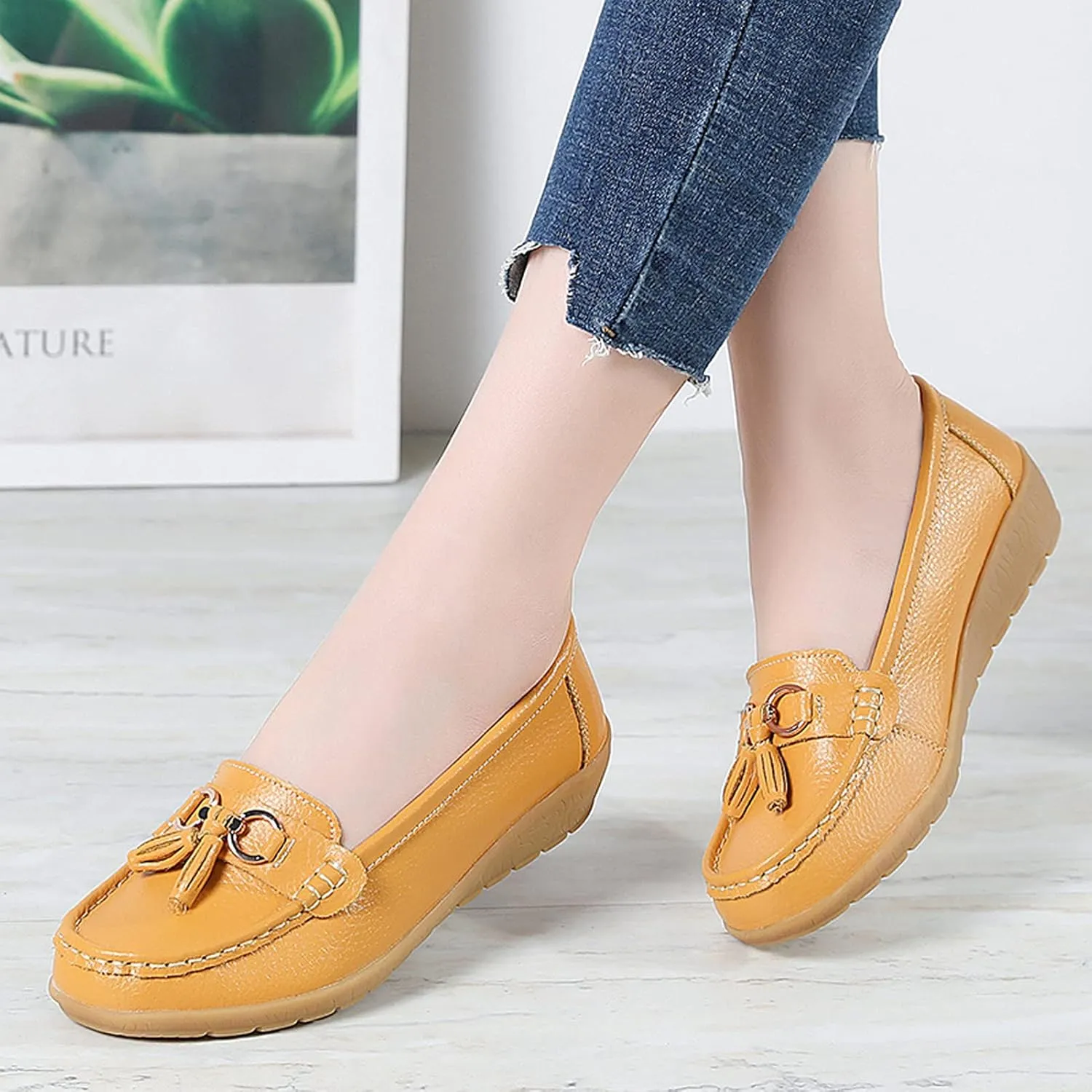 Shoes Loafers for Women Classic Leather Loafers Casual Slip-On Boat Shoes ComfortWalking Moccasins Soft Sole Shoes