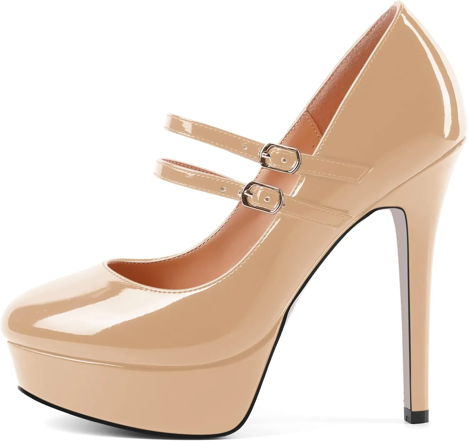 SHOWFOREST Womens Sexy Adjustable Strap Slip On Party Patent Round Toe Stiletto High Heel Pumps Shoes 5 Inch