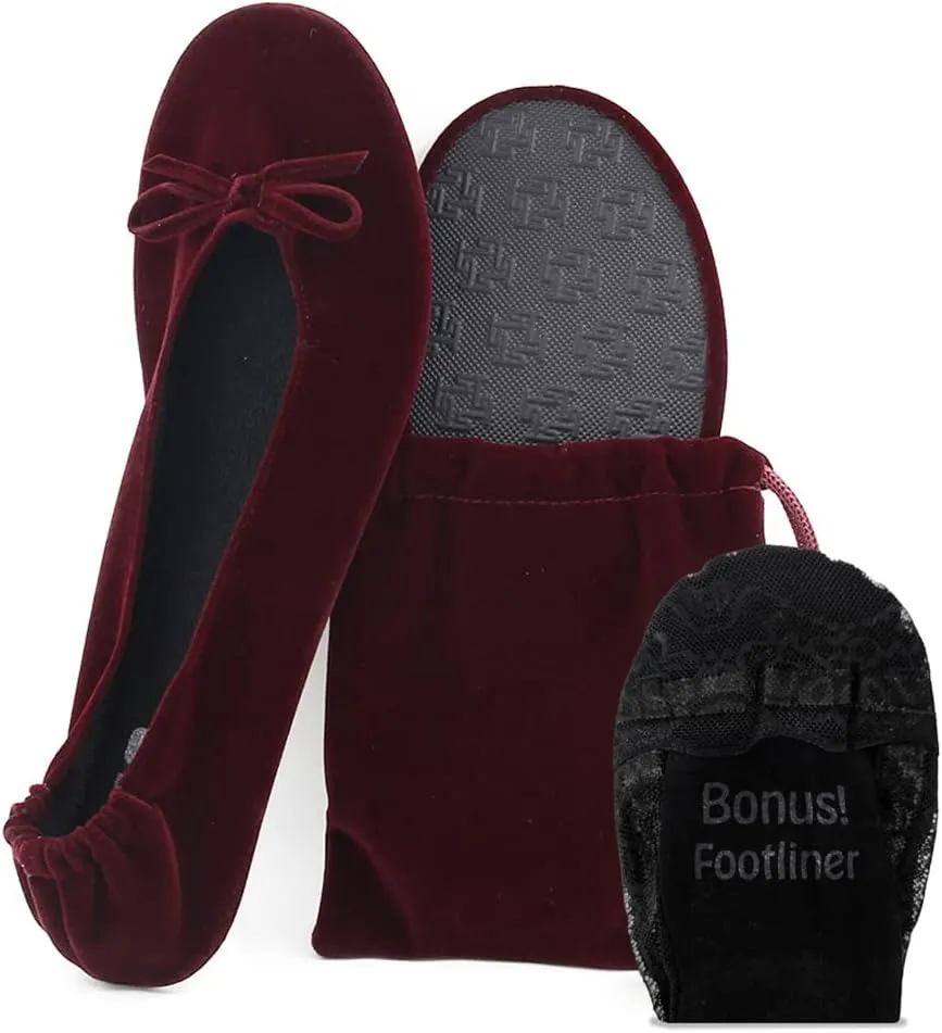 Silky Toes Women’s Velvet Foldable Ballet Flats Slip On Travel Purse Shoes with Carrying Pouch