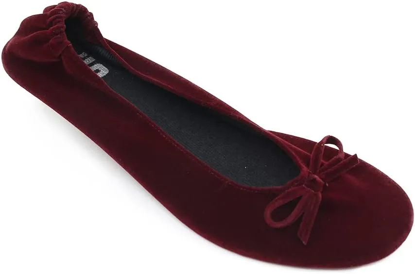 Silky Toes Women’s Velvet Foldable Ballet Flats Slip On Travel Purse Shoes with Carrying Pouch