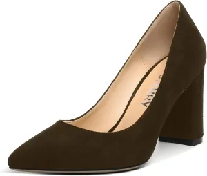 SKYSTERRY Womens Pointed Toe Solid Patent Sexy Wedding Slip On Block High Heel Pumps Shoes 3.3 Inch