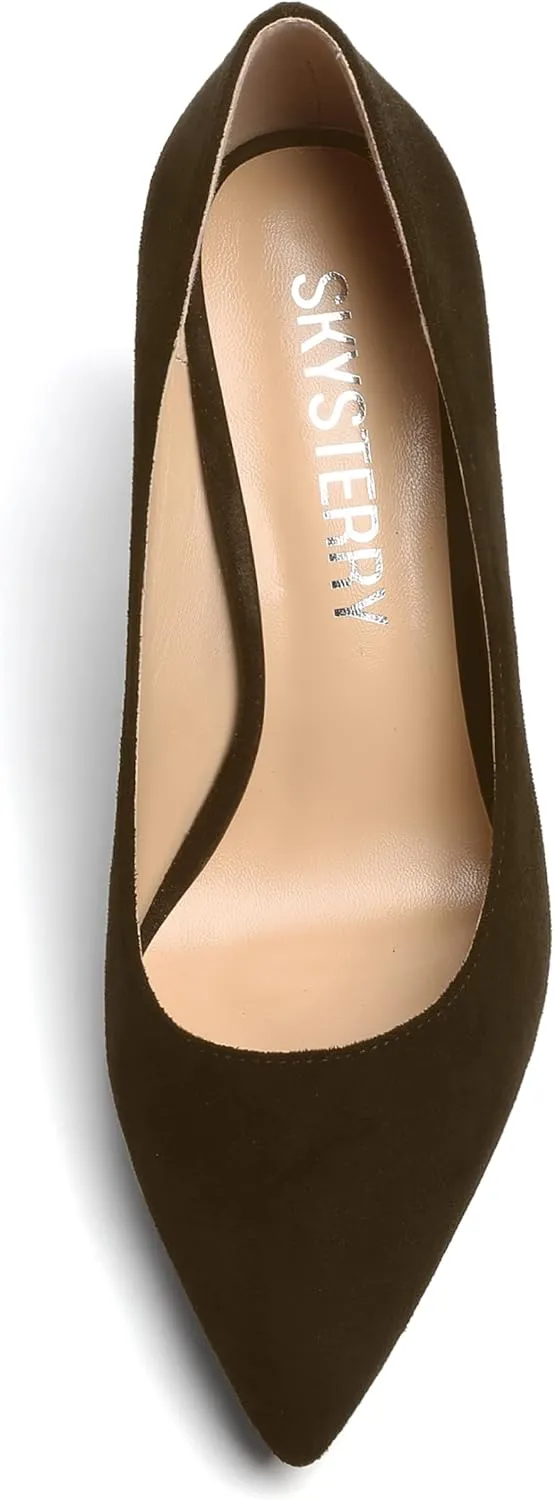 SKYSTERRY Womens Pointed Toe Solid Patent Sexy Wedding Slip On Block High Heel Pumps Shoes 3.3 Inch