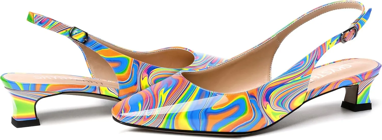 SKYSTERRY Women's Slip On Square Toe Casual Patent Slingback Dating Spool Low Heel Pumps Shoes 1.5 Inch