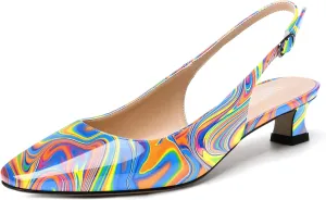 SKYSTERRY Women's Slip On Square Toe Casual Patent Slingback Dating Spool Low Heel Pumps Shoes 1.5 Inch