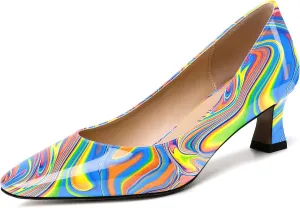 SKYSTERRY Women's Square Toe Casual Office Slip On Patent Spool Low Heel Pumps Shoes 2 Inch