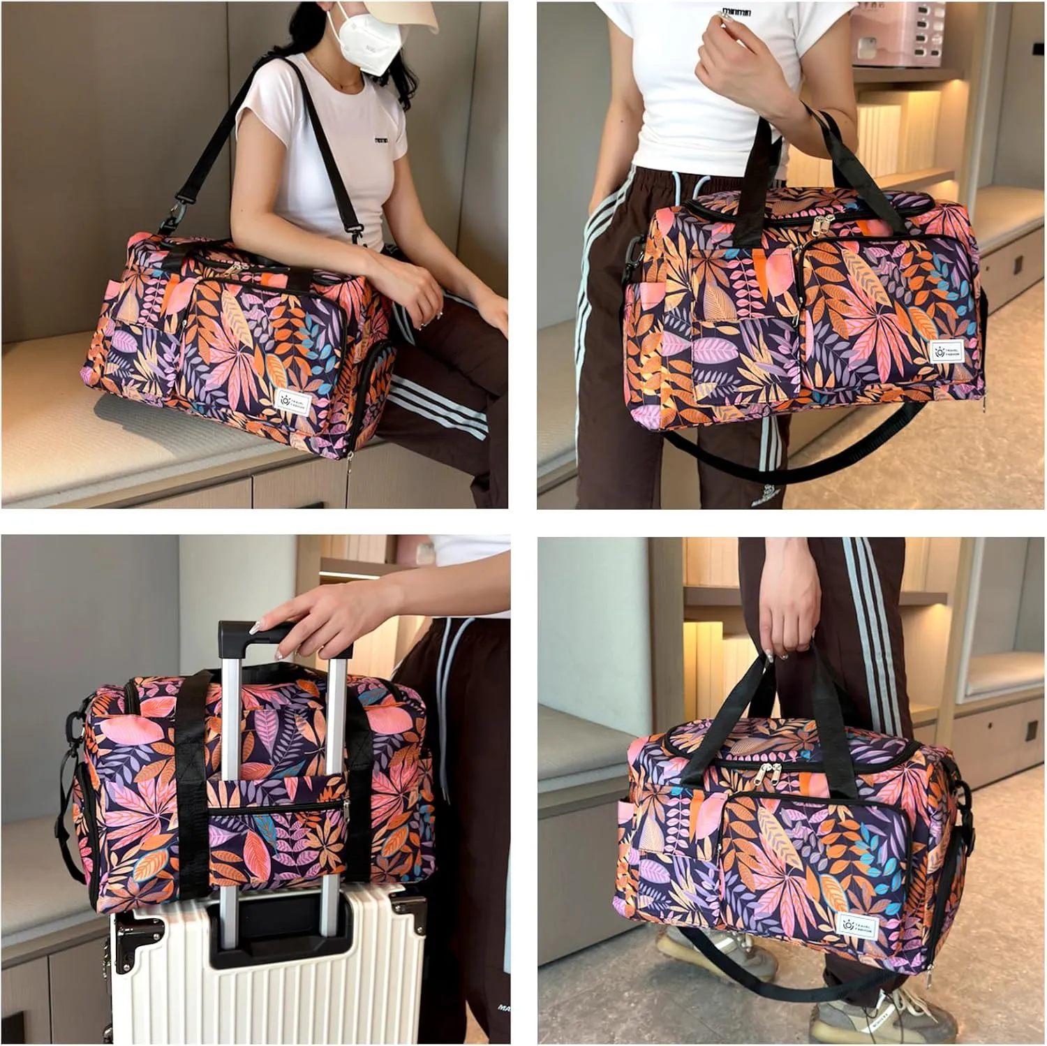 Small Gym Bag for Women, Travel Duffle Bag Carry On Weekender Bag with Shoe Compartment