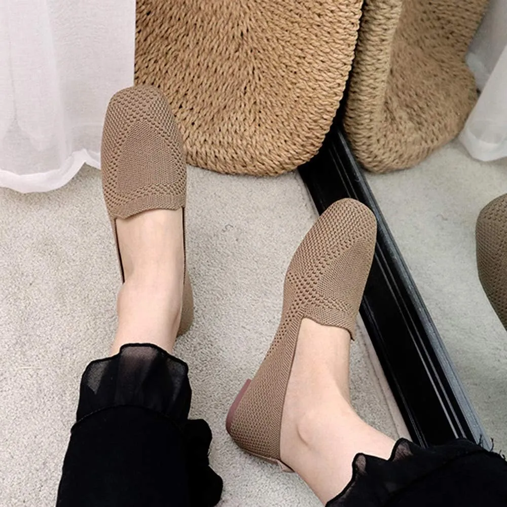 SOFMUO Women's Flats Shoes Knitted Lightweight Casual Slip On Loafers Soft Comfort Breathable Mesh Work Ballet Shoes…