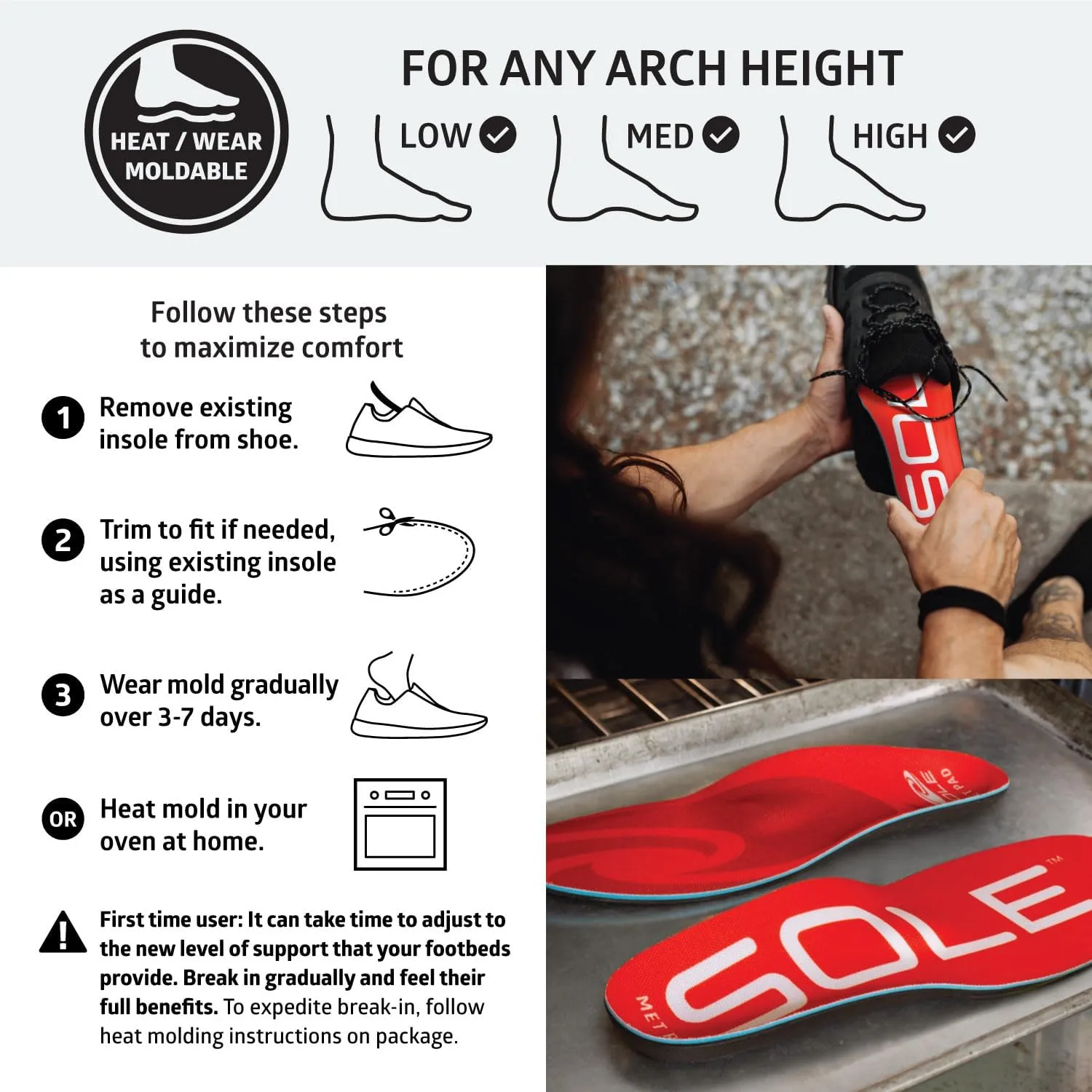 SOLE Active Medium Shoe Insoles with Metatarsal Pads - Plantar Fasciitis Relief Arch Support Insoles - Orthotic Shoe Inserts - Men's Size 14/Women's Size 16