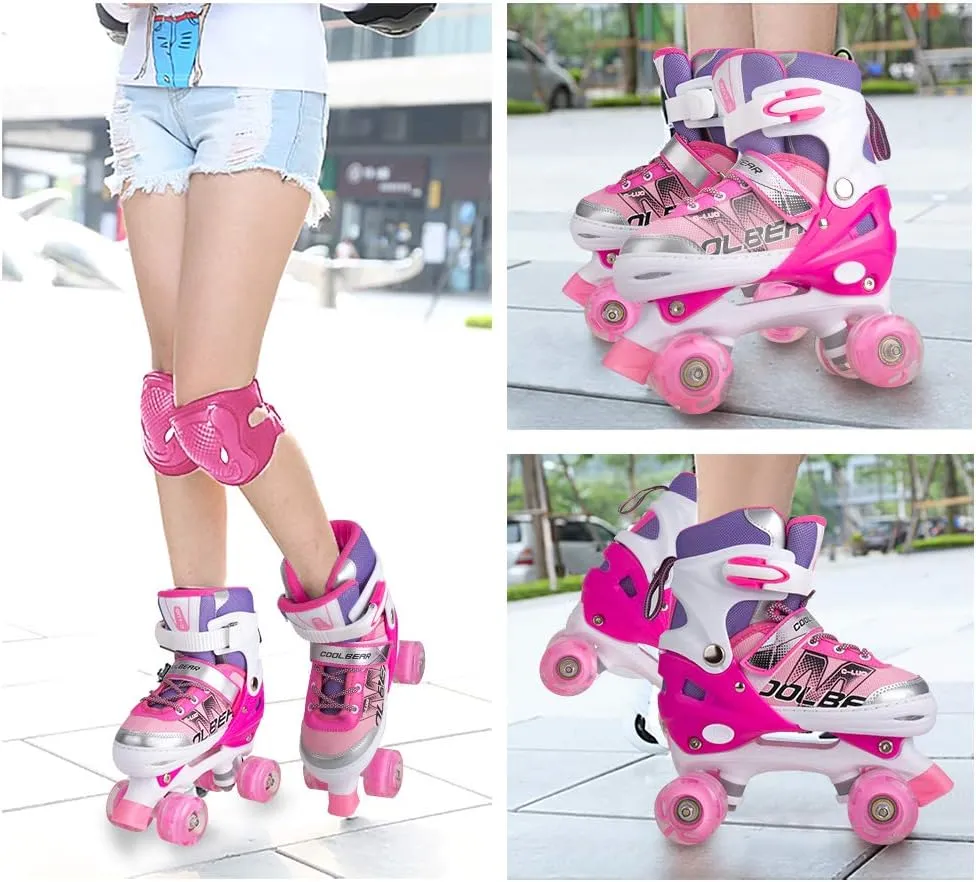 Sowume Adjustable Roller Skates for Girls and Women, All 8 Wheels of Girl's Skates Shine, Safe and Fun Illuminating for Kids