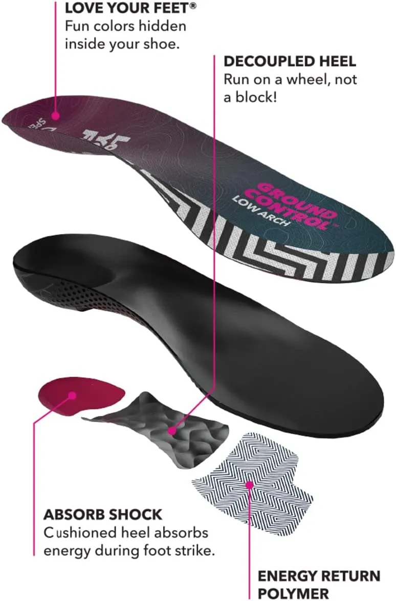Spenco Ground Control Shoe Insoles for Women and Men, Low Arch, Women's 13-14 / Men's 12-13