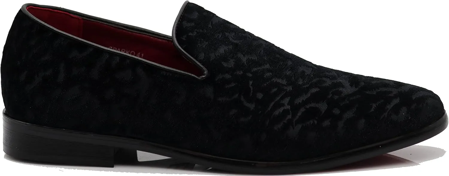 SPK35 Men's Vintage Velvet Flower Designer Dress Loafers Slip On Shoes Classic Tuxedo Dress Shoes
