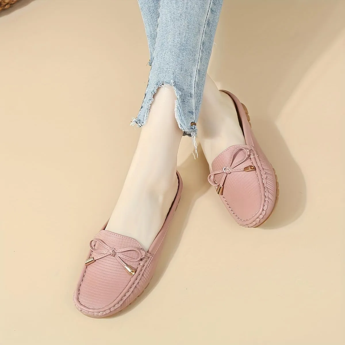 Spring And Summer Headless Half-Slippers, Cool Slippers, Ladies' Hand-sewn Bow, Lazy Slip-on Slippers,