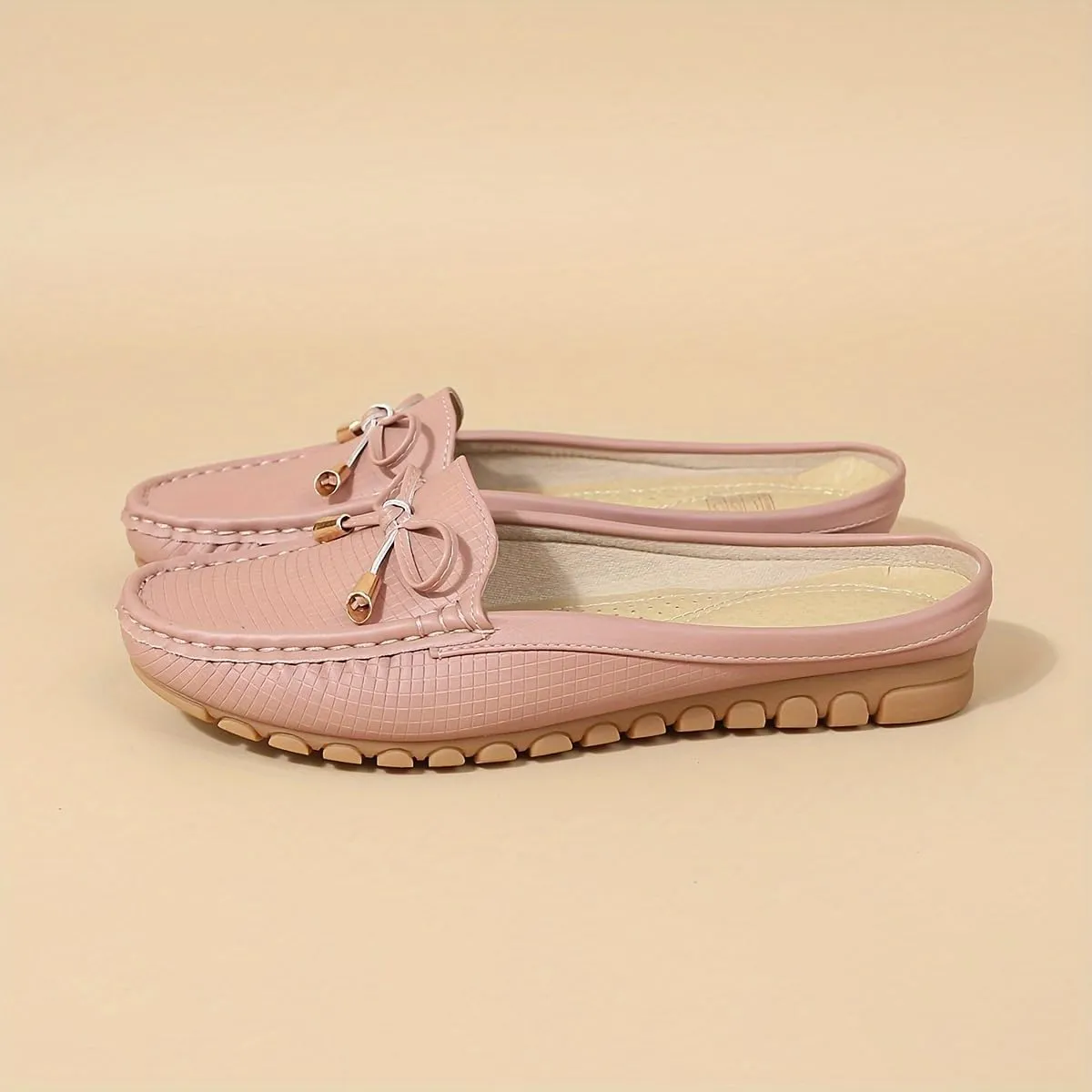 Spring And Summer Headless Half-Slippers, Cool Slippers, Ladies' Hand-sewn Bow, Lazy Slip-on Slippers,