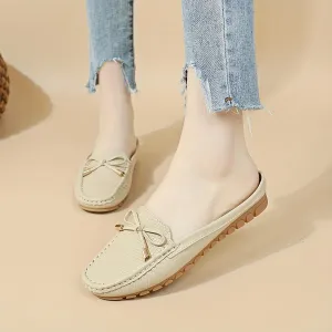 Spring And Summer Headless Half-Slippers, Cool Slippers, Ladies' Hand-sewn Bow, Lazy Slip-on Slippers,