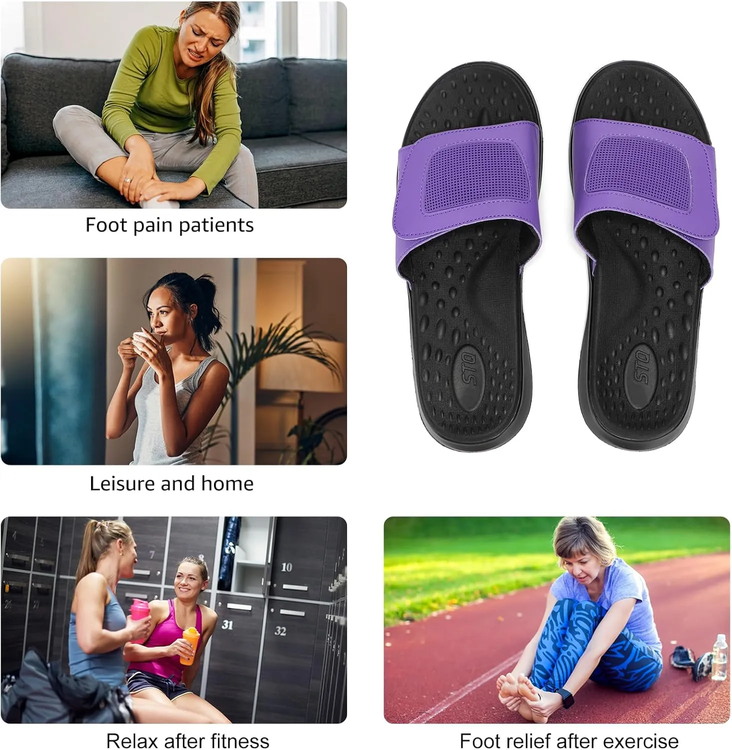 STQ Orthopedic Slides for Womens Arch Support Memory Foam Sandals with Adjustable Hook and Loop for Post Sport Pain Relief