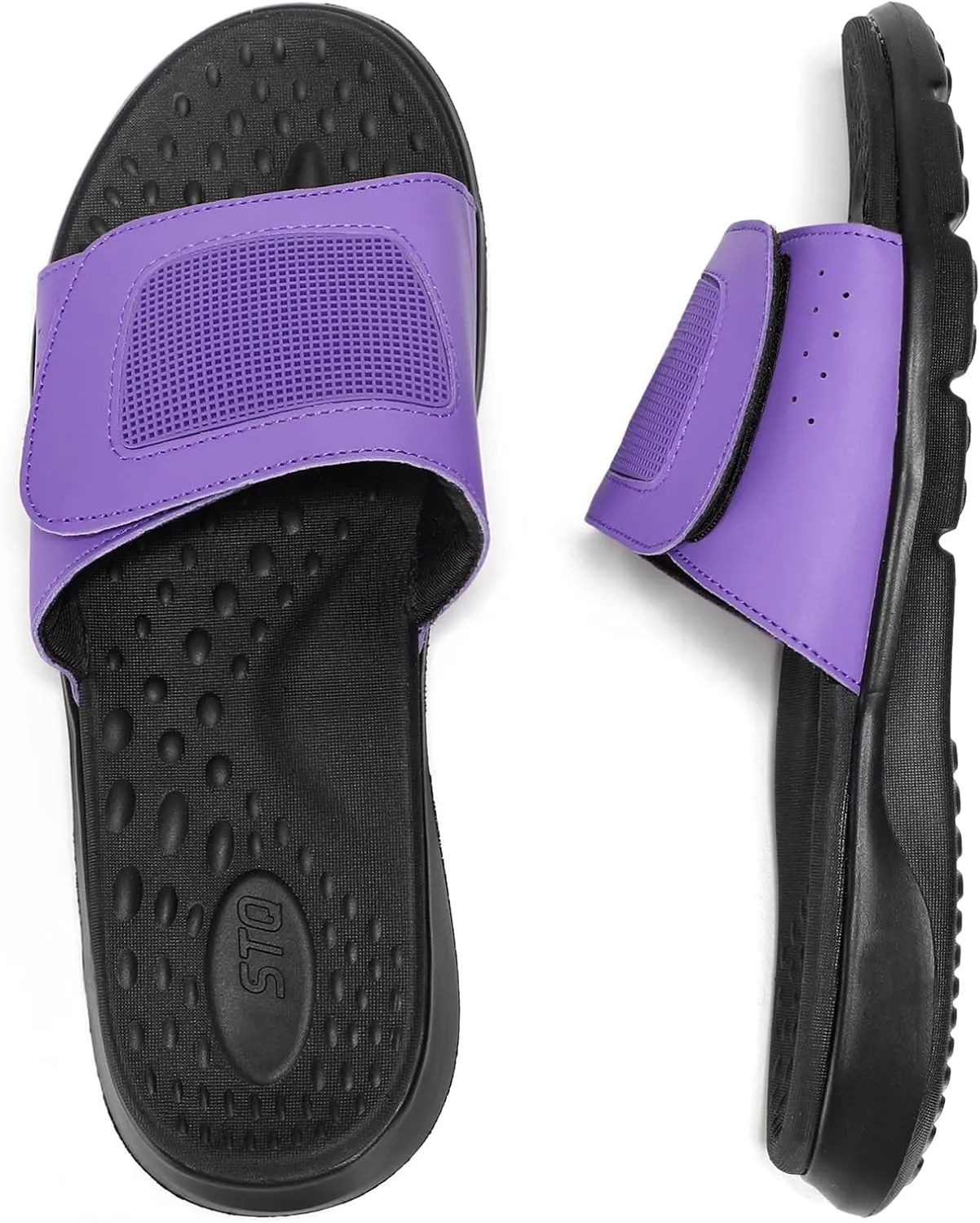 STQ Orthopedic Slides for Womens Arch Support Memory Foam Sandals with Adjustable Hook and Loop for Post Sport Pain Relief