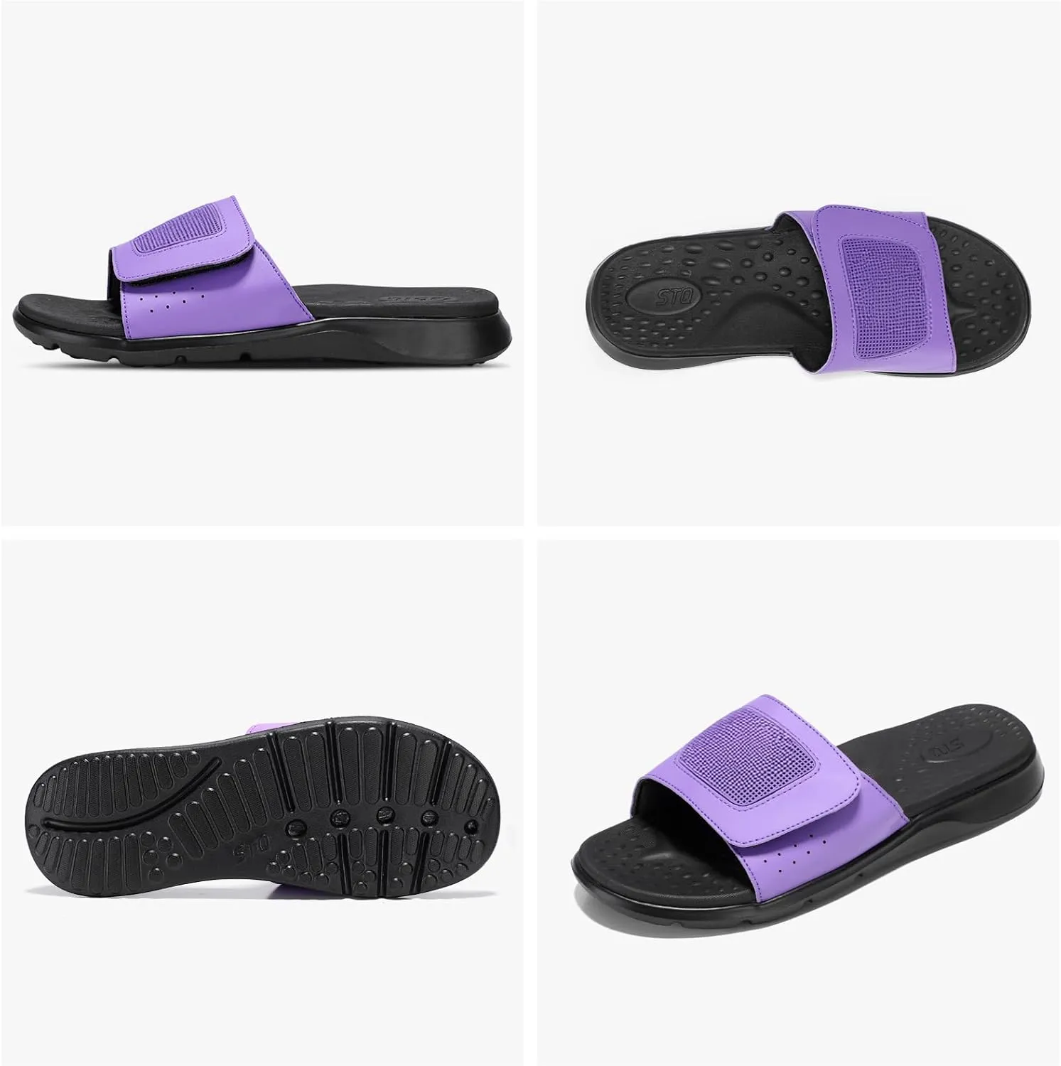 STQ Orthopedic Slides for Womens Arch Support Memory Foam Sandals with Adjustable Hook and Loop for Post Sport Pain Relief