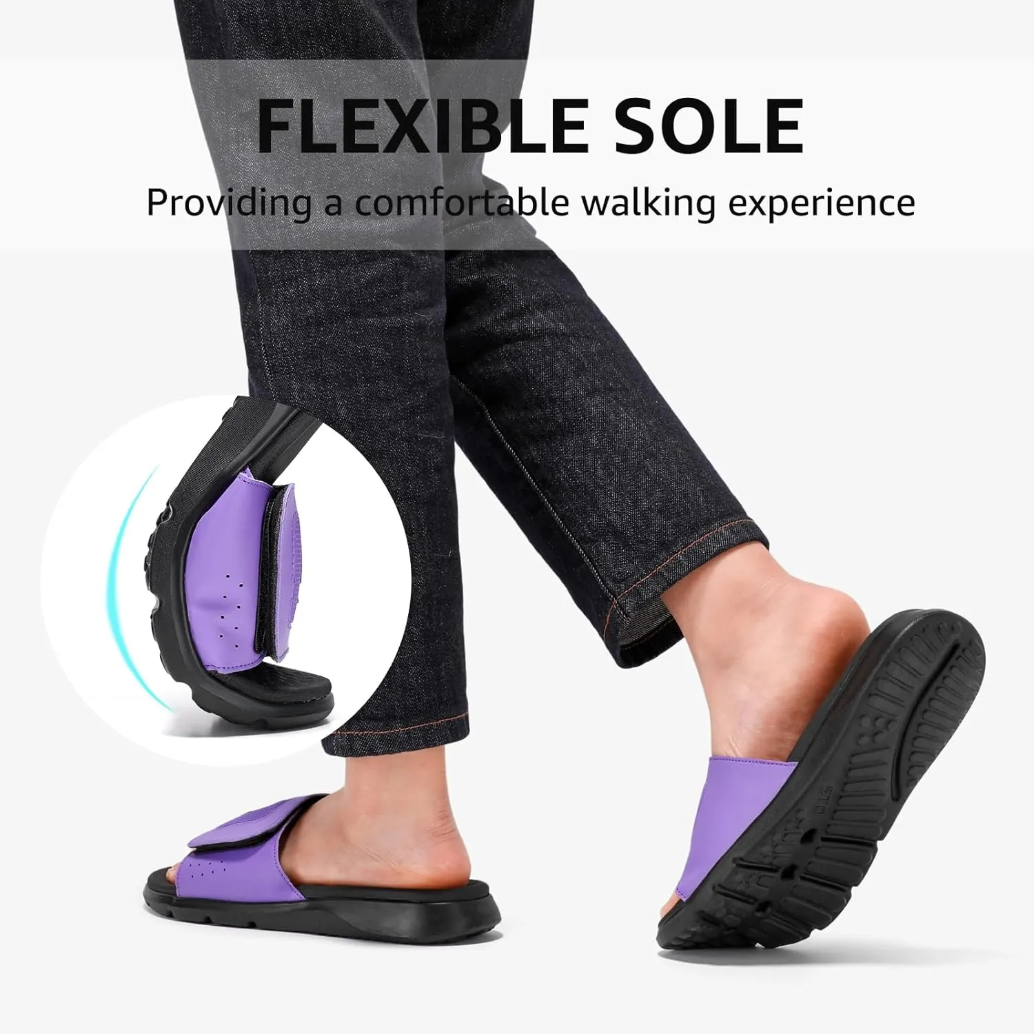 STQ Orthopedic Slides for Womens Arch Support Memory Foam Sandals with Adjustable Hook and Loop for Post Sport Pain Relief