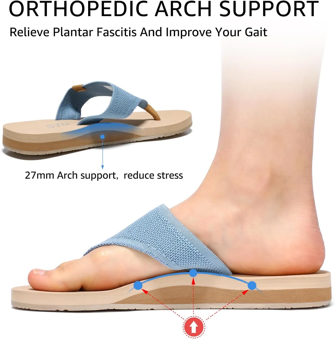 STQ Orthopedic Womens Arch Support Flip Flops with Memory Foam