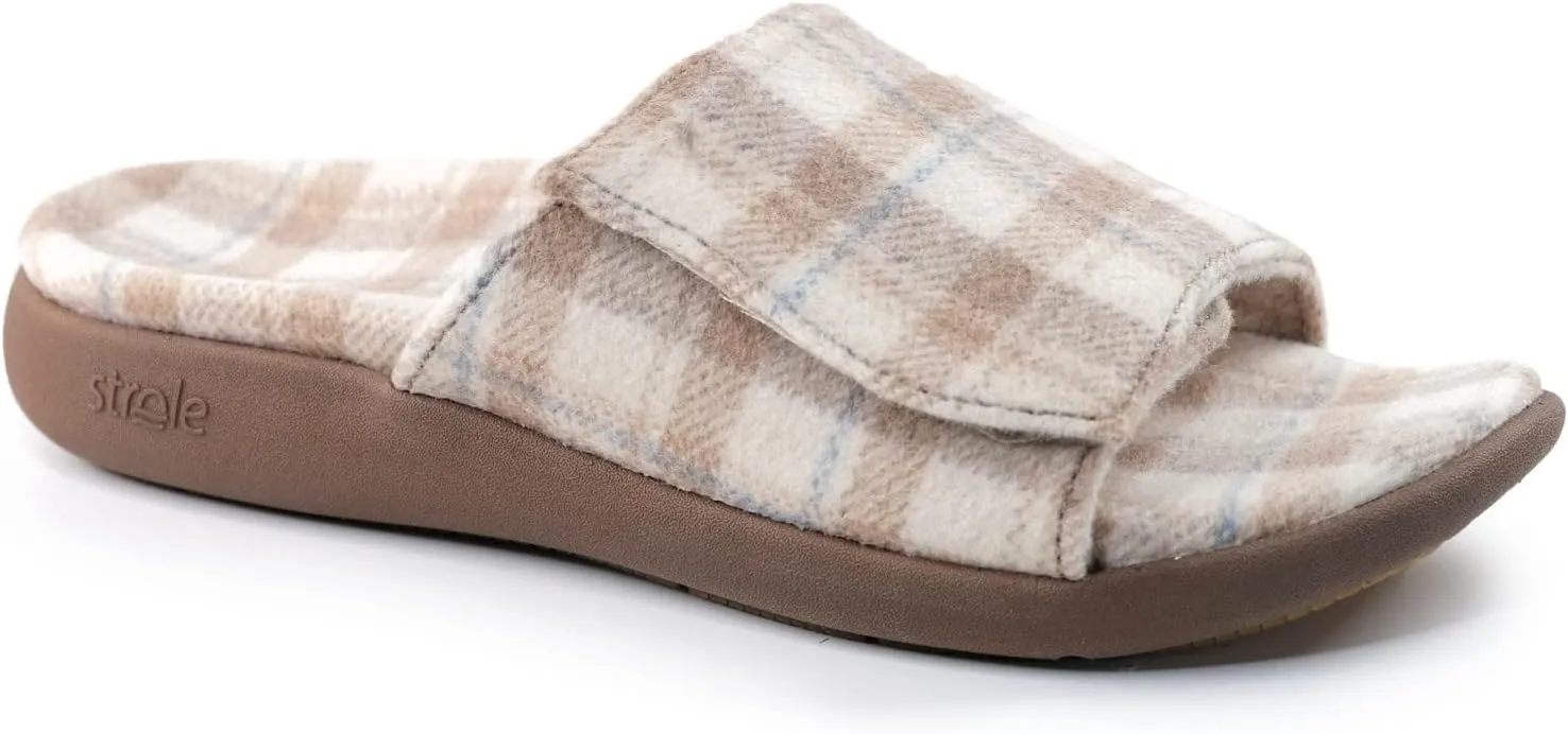 Strole Den Tartan Women's Wool Slide Slippers with Orthotic Arch Support