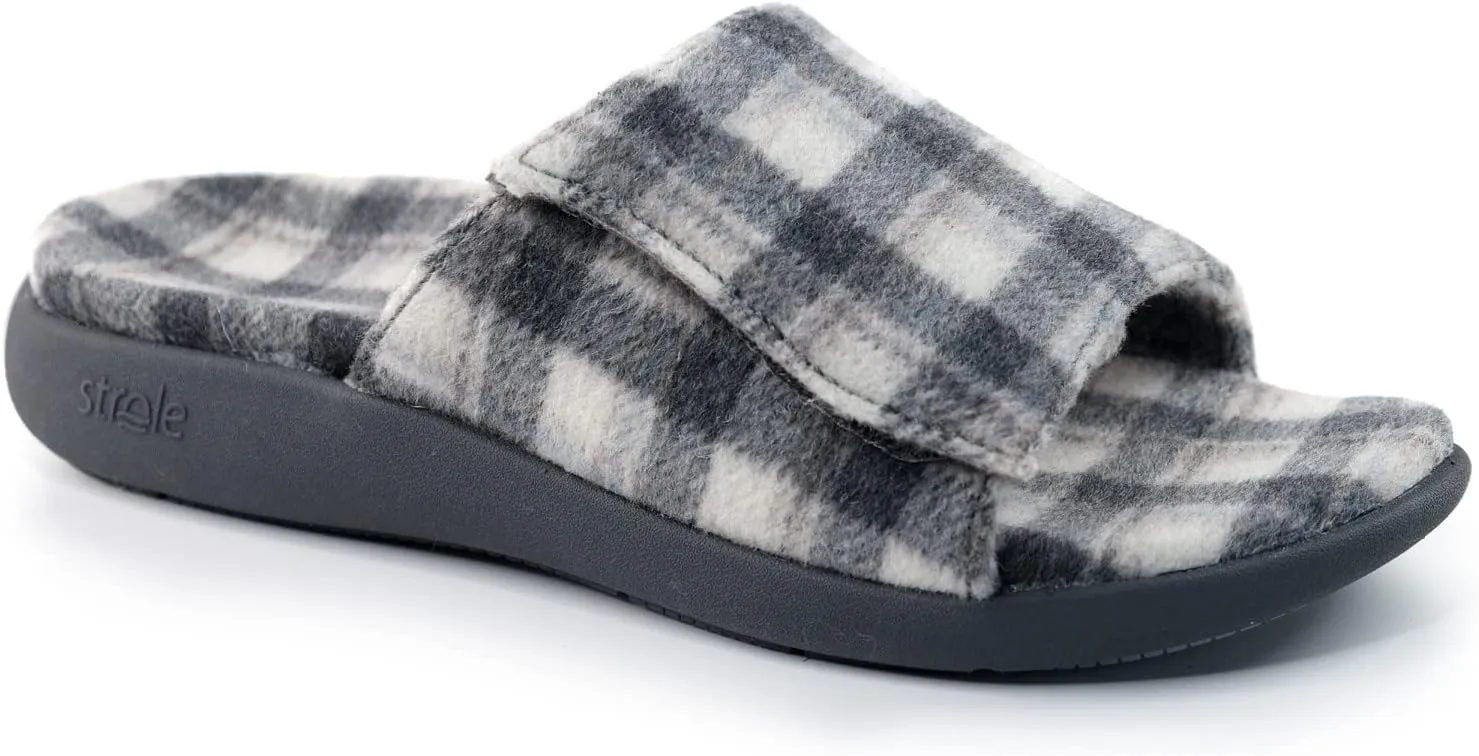 Strole Den Tartan Women's Wool Slide Slippers with Orthotic Arch Support