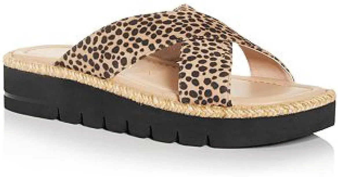 Stuart Weitzman Womens Beige Animal Print 1/2" Platform Jute Cushioned Braided Roza Square Toe Wedge Slip On Leather Slide Sandals Shoes 7 B