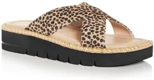 Stuart Weitzman Womens Beige Animal Print 1/2" Platform Jute Cushioned Braided Roza Square Toe Wedge Slip On Leather Slide Sandals Shoes 7 B
