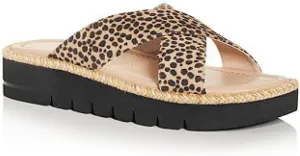 Stuart Weitzman Womens Beige Animal Print 1/2" Platform Jute Cushioned Braided Roza Square Toe Wedge Slip On Leather Slide Sandals Shoes 9 B