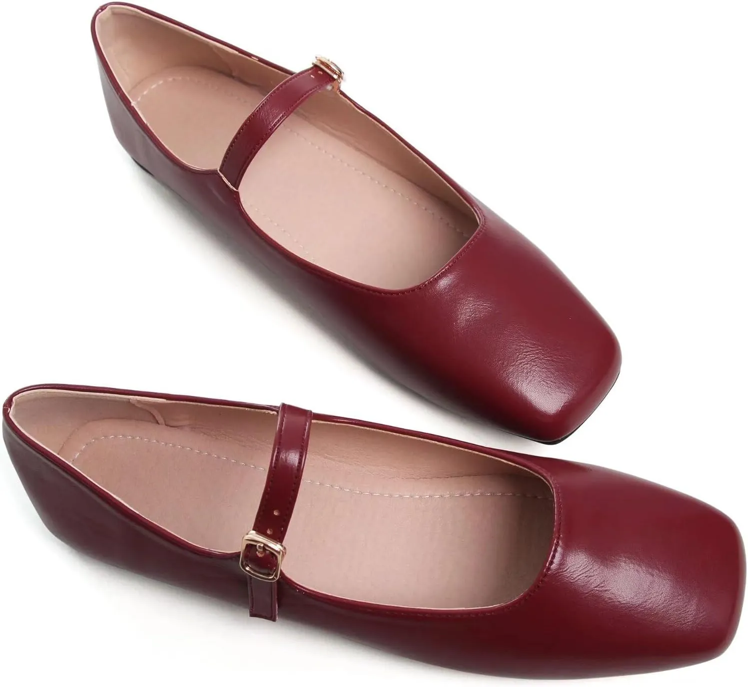 Stunner Mary Jane Square Toe Black Ballet Flats for Women - Comfortable Ankle Strap Casual Slip On Flats