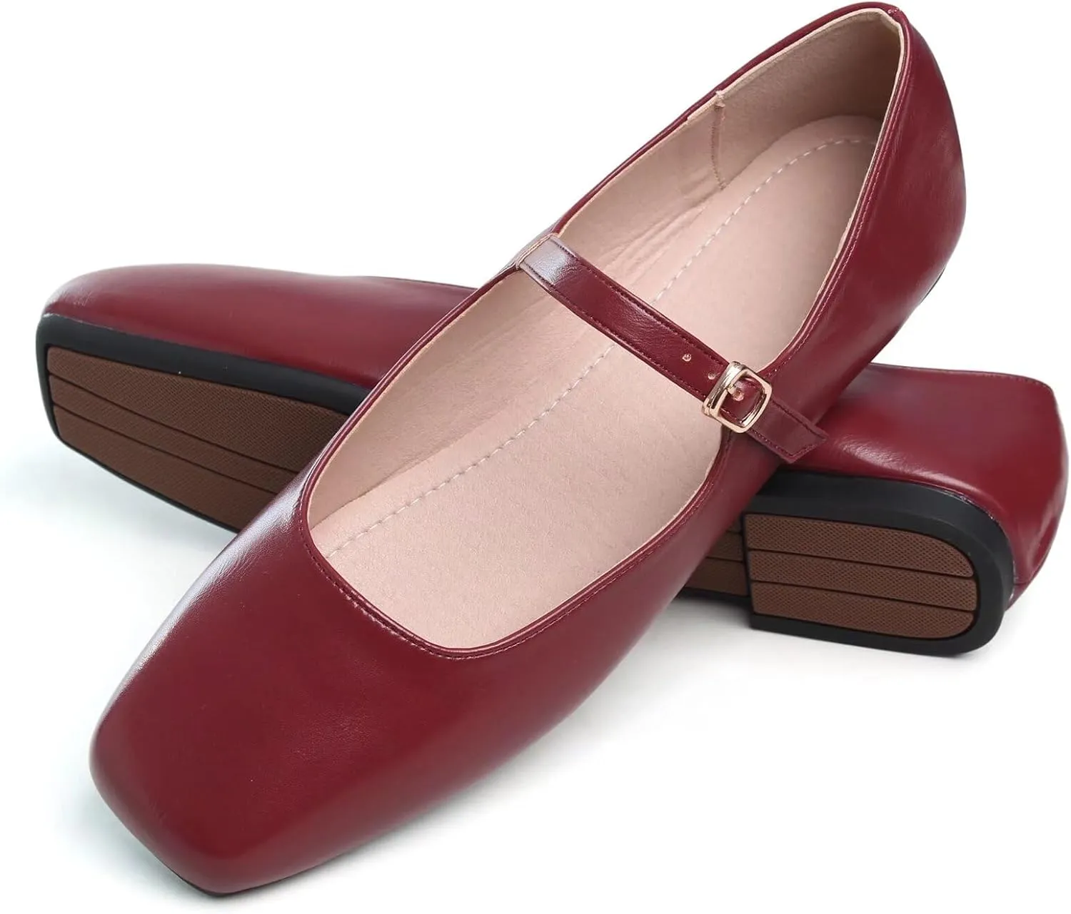 Stunner Mary Jane Square Toe Black Ballet Flats for Women - Comfortable Ankle Strap Casual Slip On Flats
