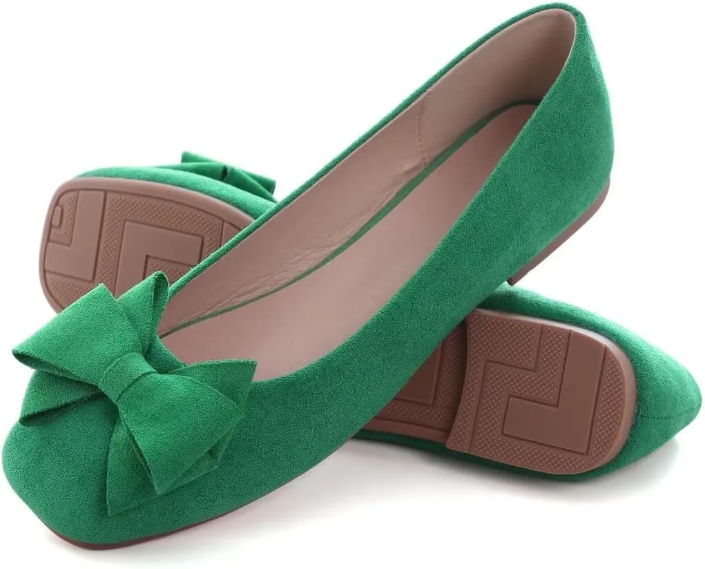 Stunner Women's Casual Flats Square Toe Bowknot Ballet Flats Comfortable Slip On Wedding Dress Shoes