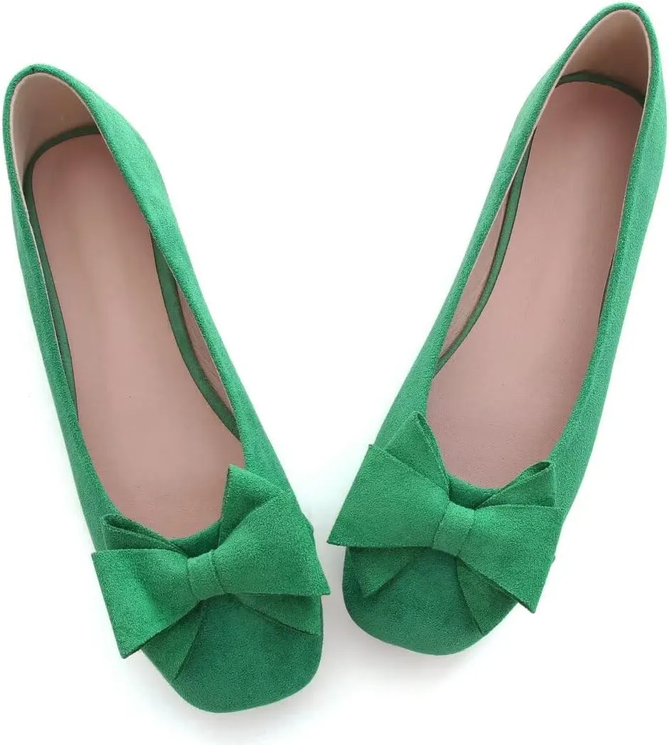 Stunner Women's Casual Flats Square Toe Bowknot Ballet Flats Comfortable Slip On Wedding Dress Shoes