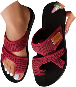 Summer Sandals for Women 2025 Fashion Comfortable Wide Spring Beach Shoes Hollow Mesh Flat Slide Sandals Flip Flops