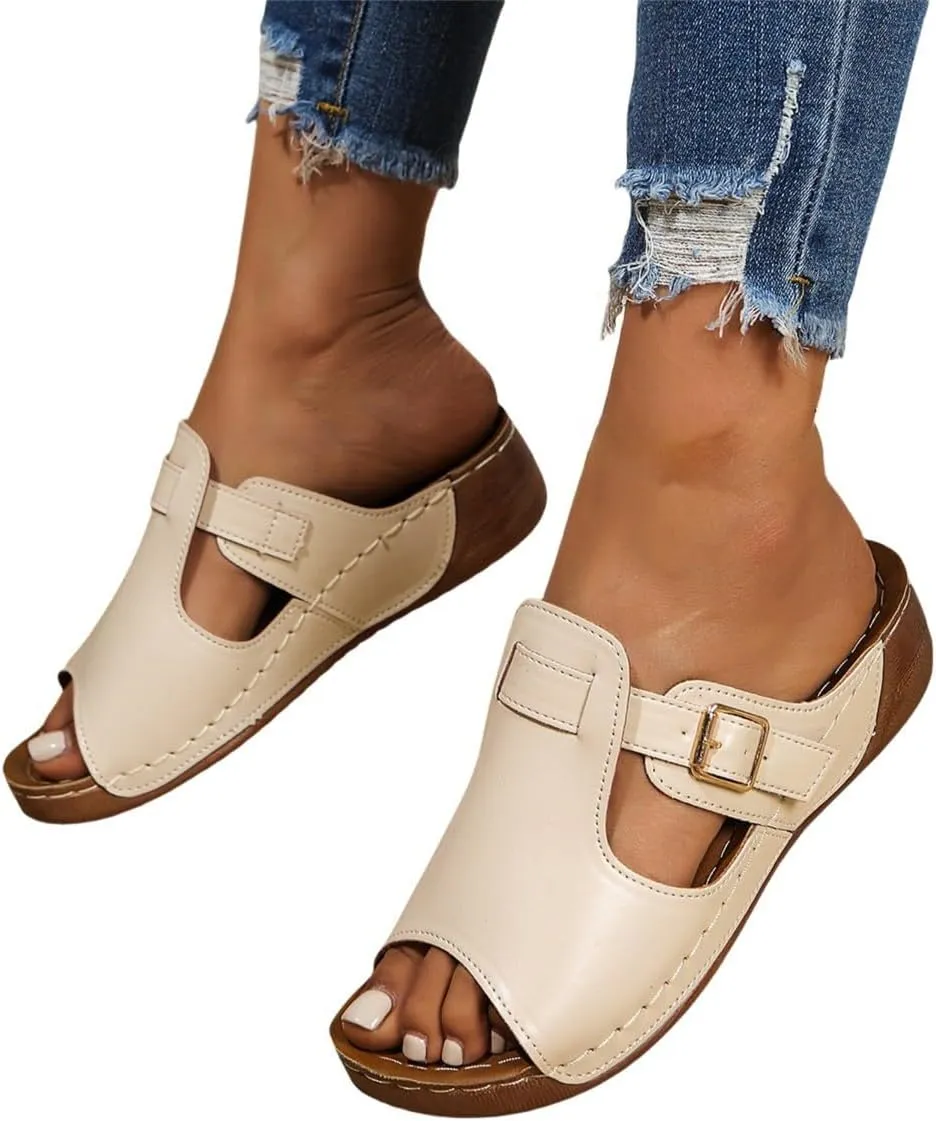 Summer Wedges for Women 2025 Wide Width Orthopedic Platform Sandal Open Toe Fish Mouth House Slippers Adjustable Buckle Beach Slides