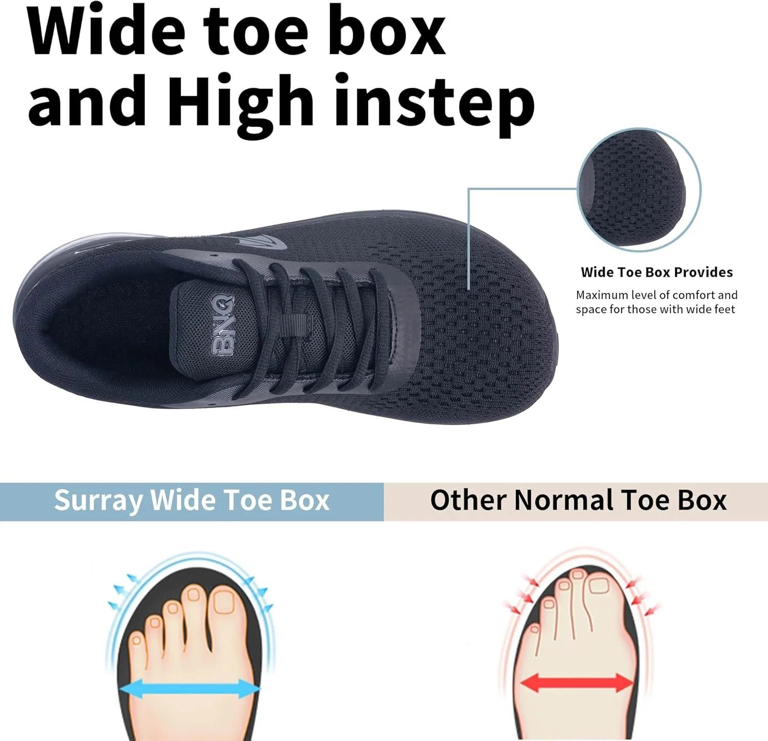 SURRAY Women Wide Toe Box Walking Shoes with Arch Support Tennis Running Sneakers Extra Wide Width Woman Shoe for Plantar Fasciitis Flat Foot Heel Pain Relief US Size 6-11