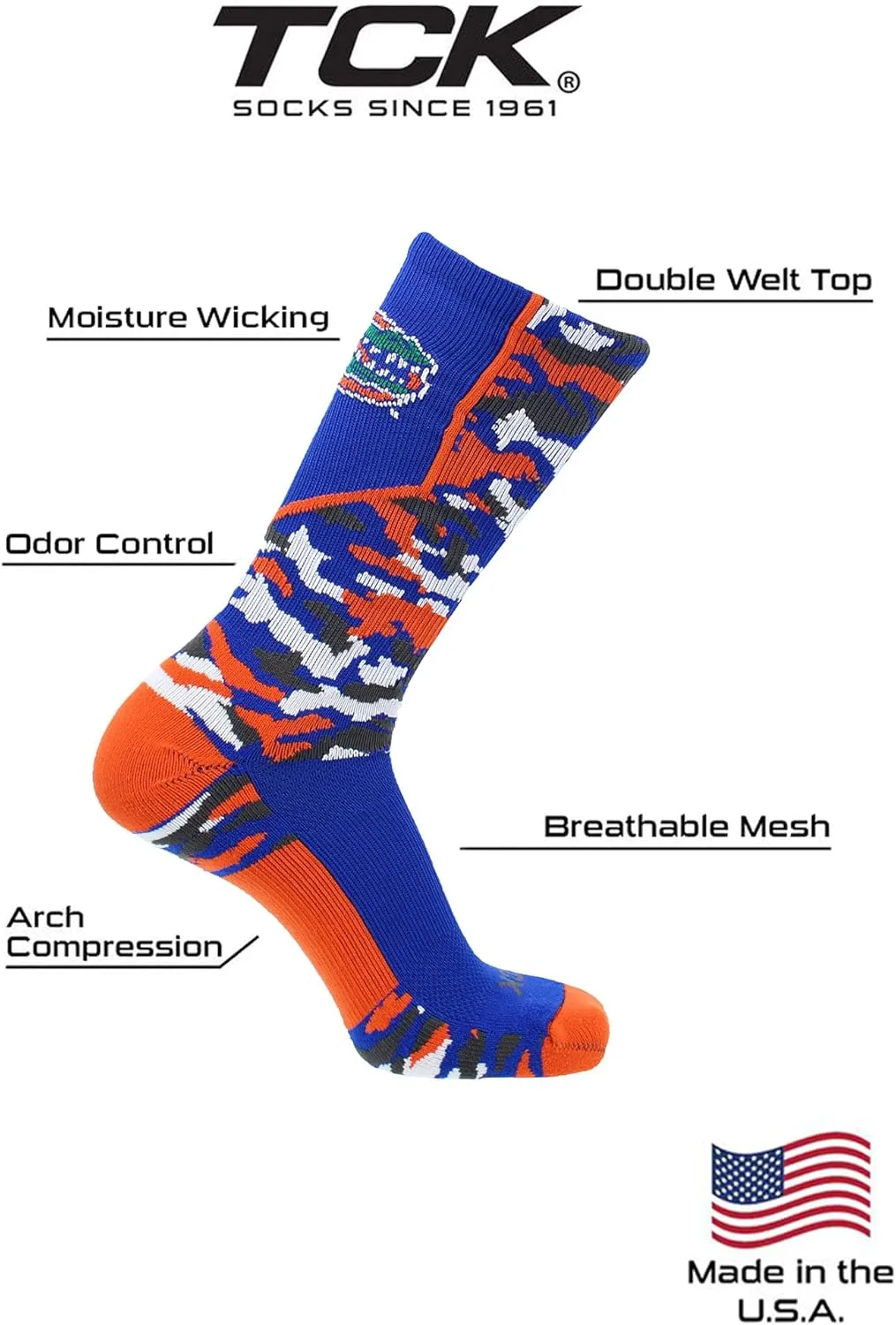 TCK University of Florida Gators Socks Woodland Camo Crew