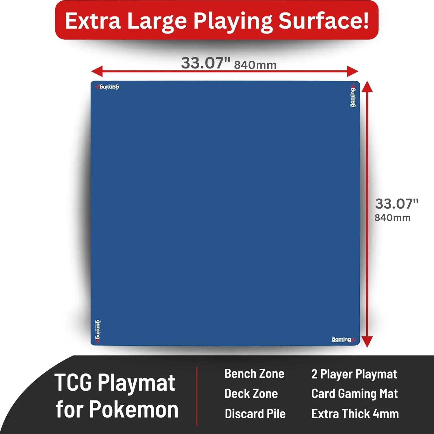 The Gaming Mat Company Poker, Dominoes, Bridge & Mahjong Table Mat. Blue 33” x 33” Premium Cards Playmat & Card Gaming Mat Table Top Cover Topper Square Mahjong Table