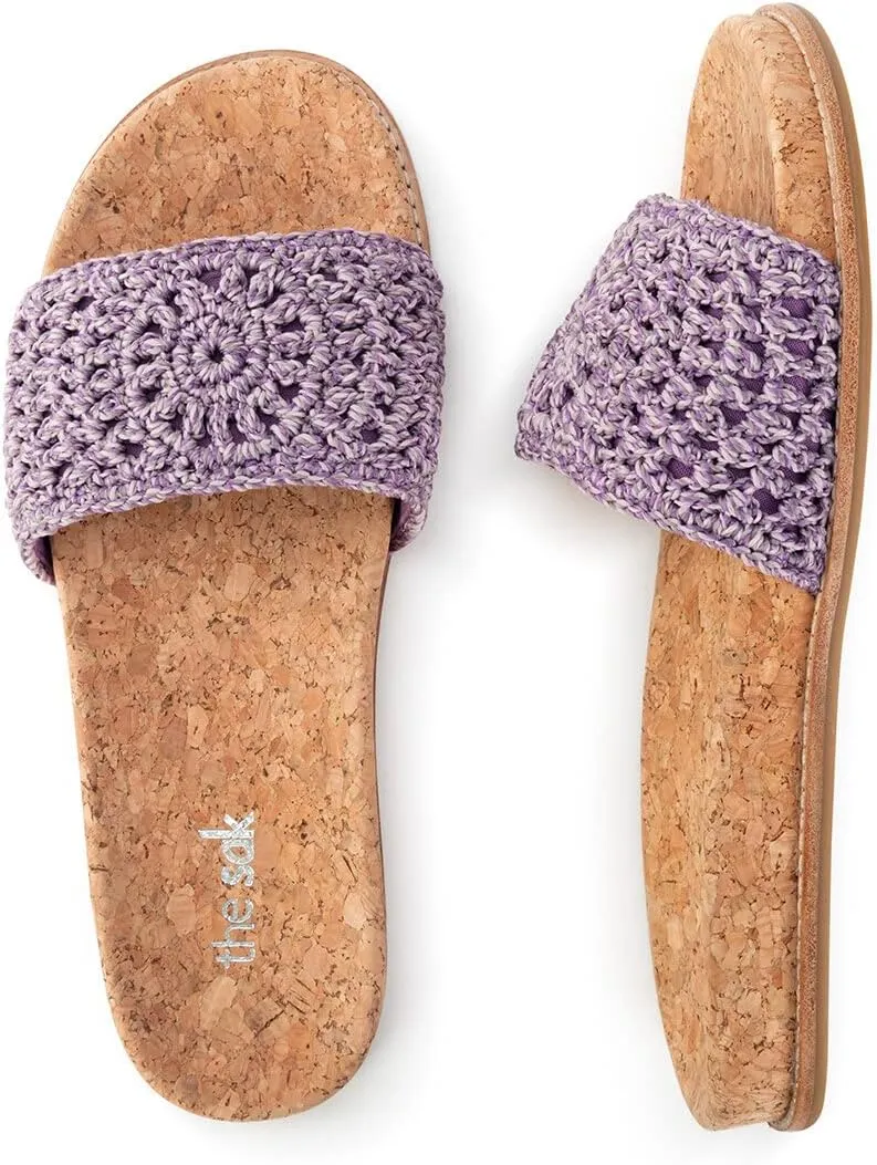 The Sak Women's Mendocino Slide Crochet, Slip On Sandals, Summer Open Toe Shoes