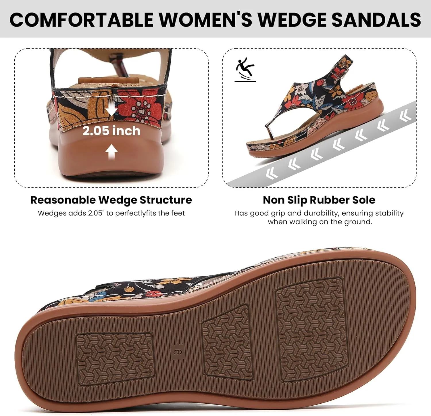 Tilocow Sandals for Women High Arch Support Flip Flops Wedge Sandals Comfortable Beach Shoes Dressy Summer Casual Sandals