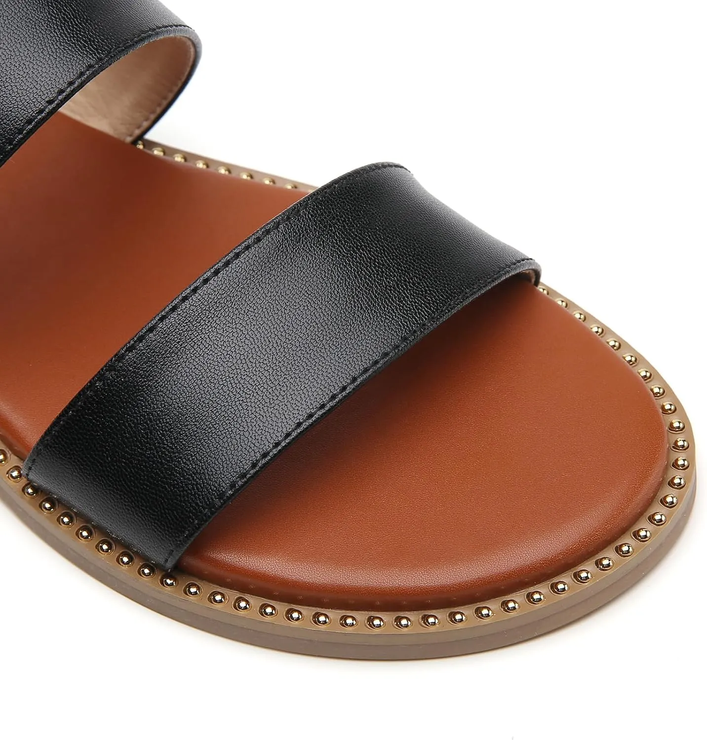 Tilocow Women's Flat Sandals with Rivets Inlaid Slip on Sandals Two Strap Casual Summer Slide Shoes