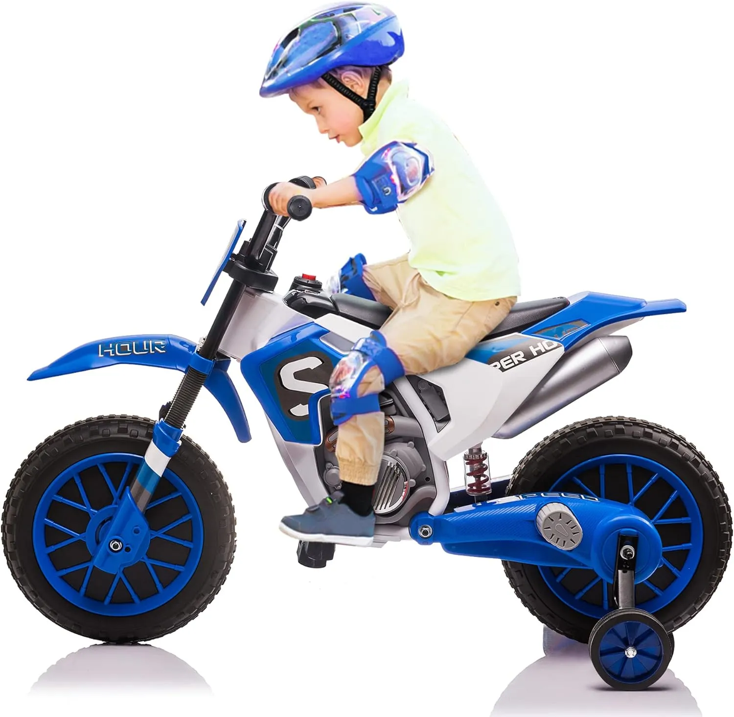TOBBI Kids Motorcycle Dirt Bike 12V Electric Motorcycles Ride on Toys Battery Powered Motorbike Off-Road Motocross for Toddler Boys Girls 3 Years w/ 2 Speeds, 35W Dual Motors, Training Wheels, Blue